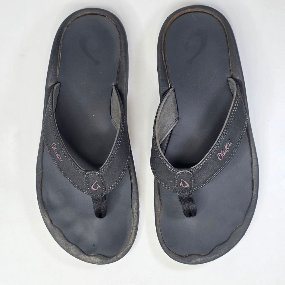 OluKai Ohana Flip Flop Men's Size 12 Black Sandals Water Resistant Thong Shoes